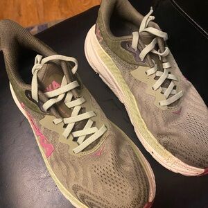 Hoka One Green and Pink shoes